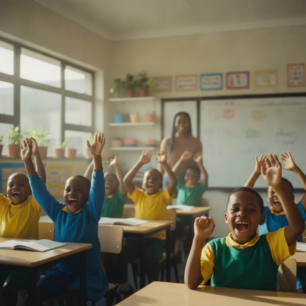 Children laughing and learning together in a bright classroom