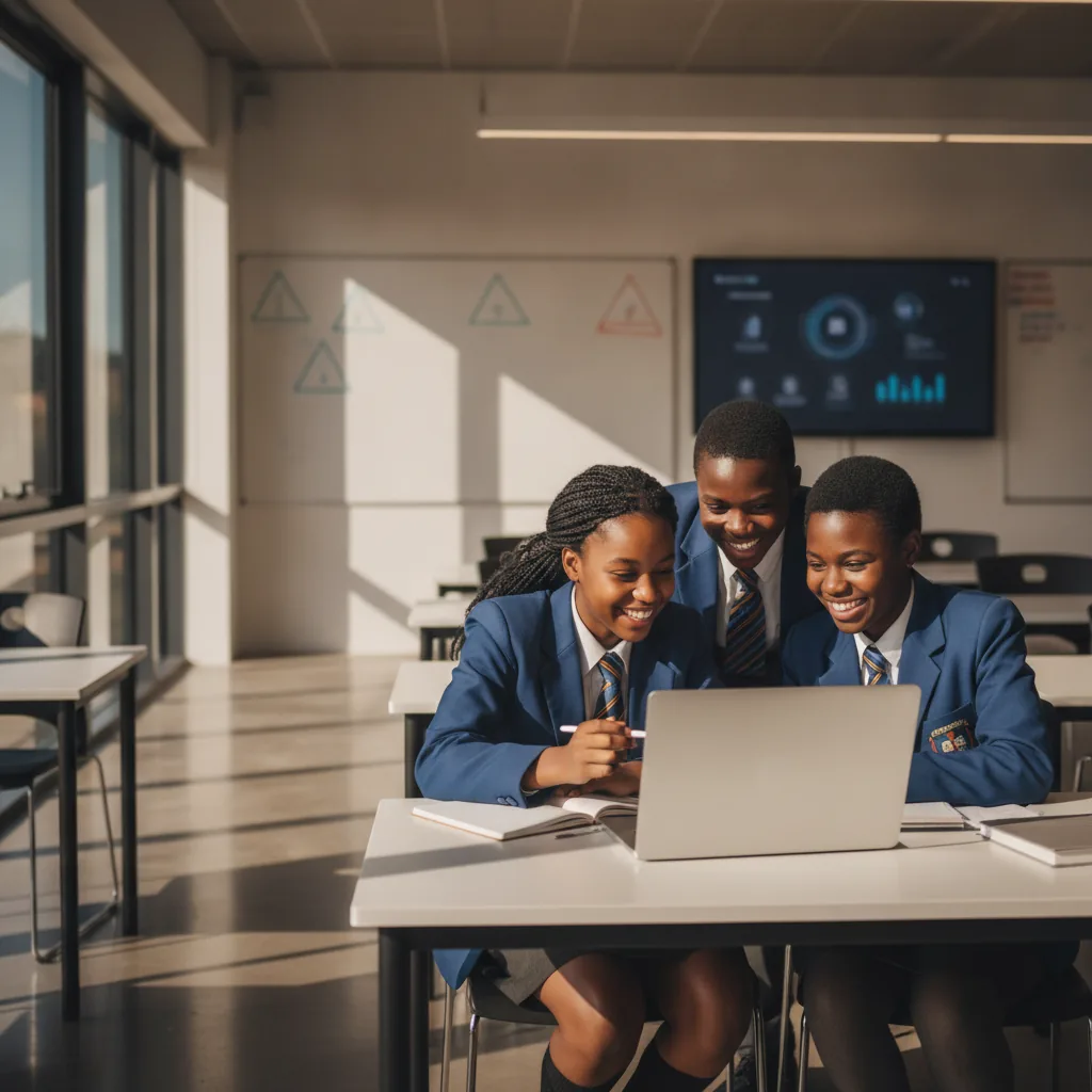 Students collaborating around a laptop
